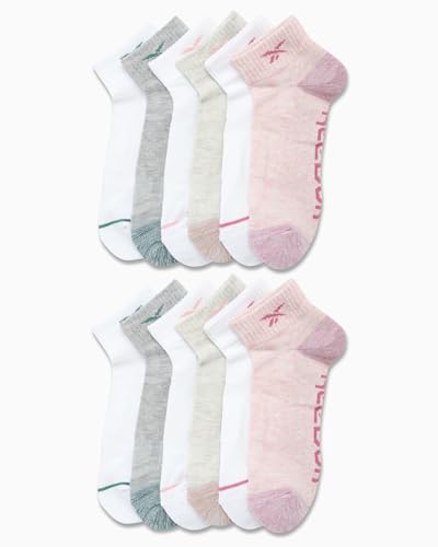 Image of Reebok Womens Quarter Socks Moisture Wicking Cushioned Ankle Socks, 12 Pack | Stretch Performance Fabric, Cushioned Heel & Toe, Secure Arch Support, Quarter Cut, Shoe Size 4-10