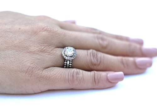 Womens Black IP Stainless Steel Wedding 3 Pieces RINGS SET3