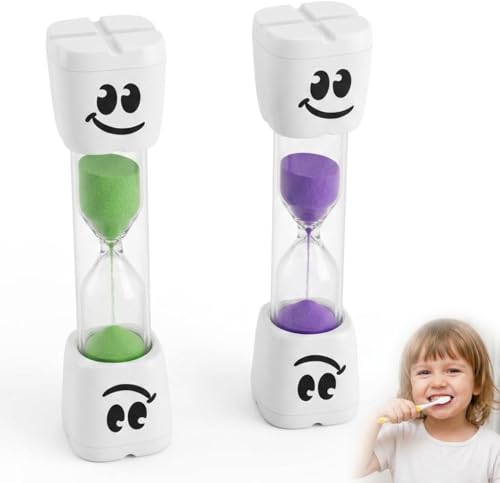 2 Stück Sanduhr Zähneputzen Kinder, Sanduhr 2 Minuten in Mehrfarbig, Zahnputzuhr Kinder 2 Minuten Geeignet für Küche Büro Spiele Langlebige Zähneputzen und Zeitmanagement (Grün + Lila)