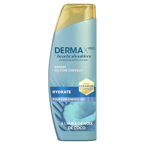 DermaXPro by Head & Shoulders Hydrate Shampoing Antipelliculaire 250ml À l'huile de Noix de Coco et Complexe de Céramides, pour Cuir Chevelu Sec, 72H d’Hydratation