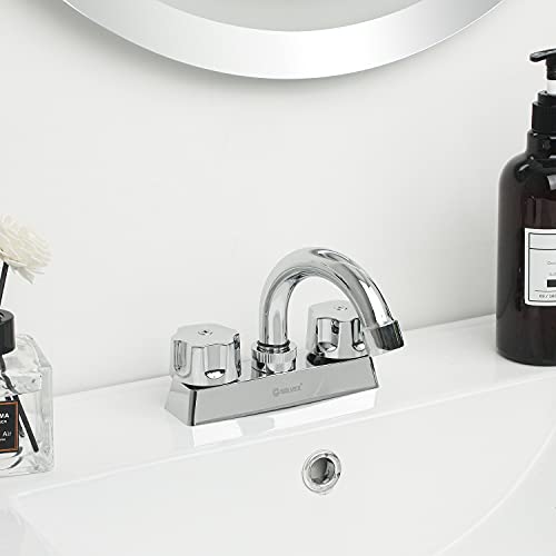 Solvex Centerset Bathroom Faucet 2 Handle, 4 Inch Watersense Bathroom Sink Faucet, 3 Hole Low Arc Bathroom Faucet Chrome, Bathroom Basin Faucet Deck Mounted,Sp-40063 #TOP3
