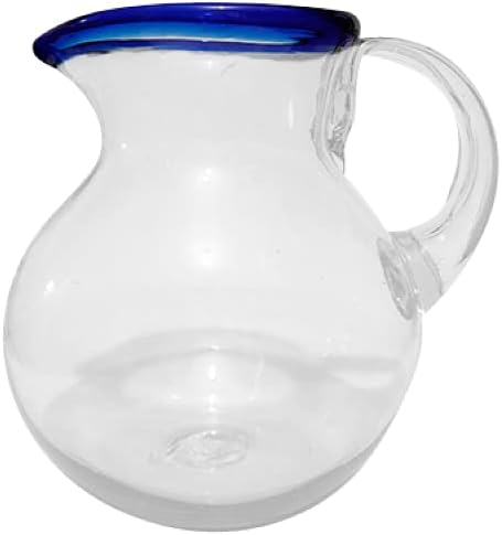 Set Of Jug And Six Blue Rim Margarita Glasses
