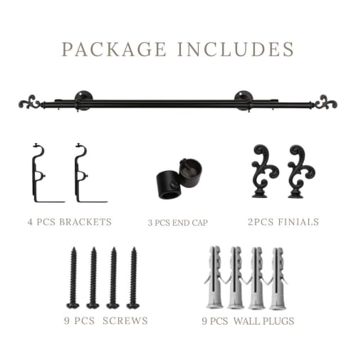 Image of 84 inch-144 inch Adjustable Double Curtain Rod For Door & Windows With Brackets Set Curtains Hanging Extendable Iron Metal Pipe Holder With Spiral Metal Finial (Black, 0.78 inch Diameter)