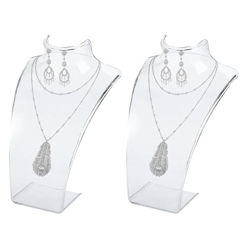 Hapivida Jewelry Display Stand, 20cm Height Necklace Display Bust Pendant Display Holder Jewellery Chain Organizer Mannequin Model for Necklaces Earrings Jewellery (Transparent*2pcs)