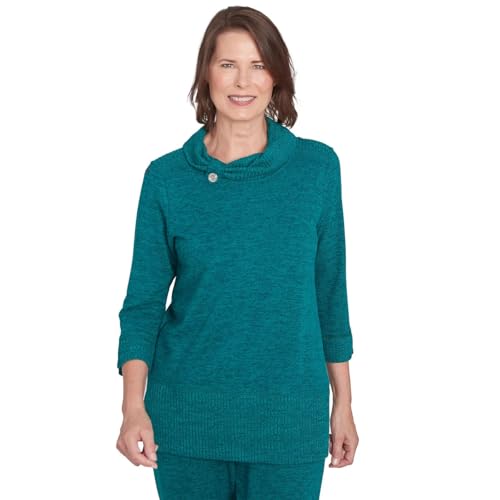 Alfred Dunner Women's French Quarter Spliced Ribbed Cowl Neck Solid Top