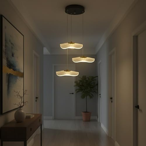 Image of 3 Crystal Wave Pendant Light | Modern Acrylic Chandelier with Antique Gold Finish | Elegant Wave Design Hanging Light for Living Room, Bedroom, Dining Room, Restaurants Ceiling Lamp