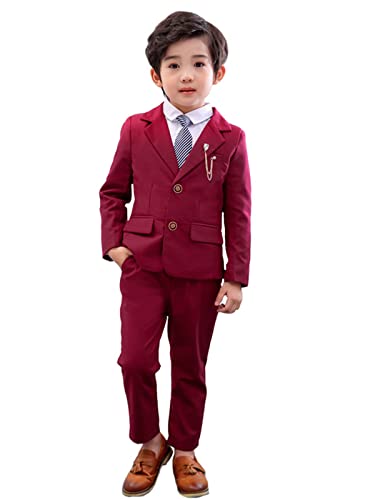 LOLANTA Conjunto de Traje de 2 Piezas para niños, Conjunto de Blazer y pantalón para niños, Ropa de Ocio o Vestido de Fiesta de Boda, Rojo, 10-11 años, 150