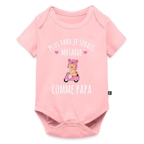 Photo de Spreadshirt Plus Tard Je Serais Motarde Comme Papa Body Manches Courtes Bébé Bio, 92 (1,5-2 ans), rose