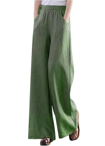 Image of KOTTY Women's Crumble Fabric High Waist Solid Color Drawstring Wide Leg Trousers Loose with Pockets