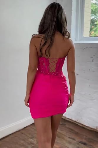Short Homecoming Dresses for Teens Strapless Satin Tight Mini Prom Dress Cocktail Birthday Party Gown4