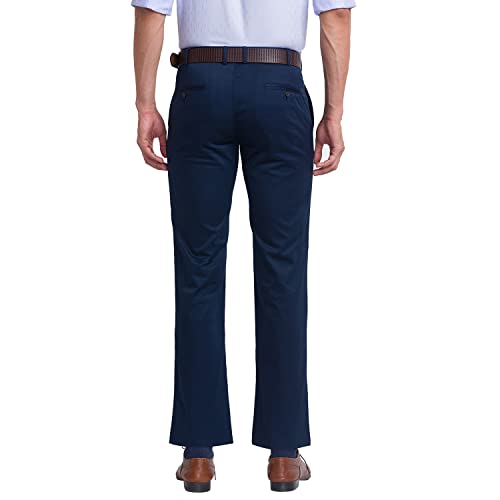 Image of Park Avenue Men's Pure Cotton Solid Pattern Super Slim Fit Flat Front Formal Chinos