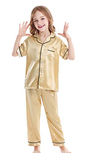 Image of Kids Satin Short-Top and Long-Pants 2-Pieces Pajamas Sleepwears Set