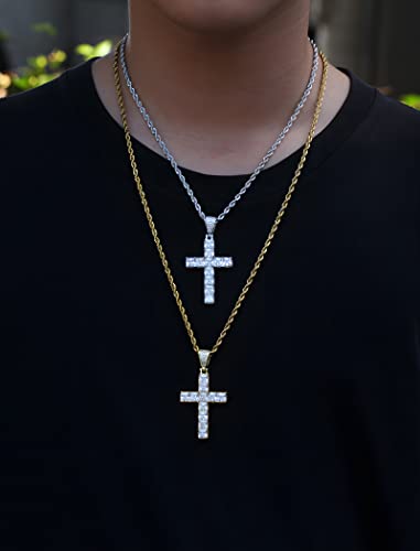 Deerllia Cross Necklace For Men, Cubic Zirconia Crucifix Pendant, Square Inlay Silver Gold Plated Copper Jesus Christ Women Fine Jewelry Gifts Box, 24 Inches Stainless Steel Rope Chain #TOP3
