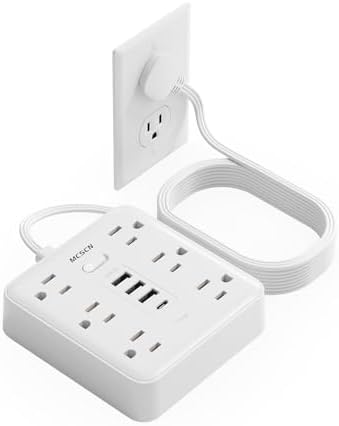 Surge Protector Power Strip(900J) -MCSCN 6 Outlets 4 USB(1C) - 15A/1875W -15ft Extension Cord,Ultra-Thin Plug & Cord - UL Certified - Desk/Home/Office Use