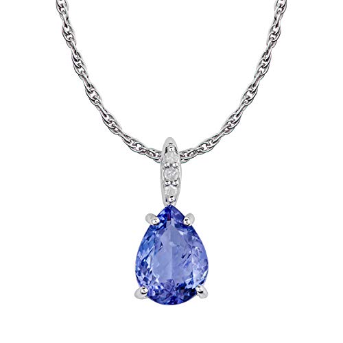 10K White Gold Genuine Pear-Shape Tanzanite And Diamond Teardrop Pendant Necklace #TOP20
