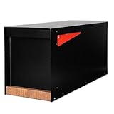 Ilyapa Black Modern Mailbox Post Mount - Mailboxes for Outside - Metal with Printed Ash Wood Grain Trim - Powder Coated Steel - All Weather Resistant