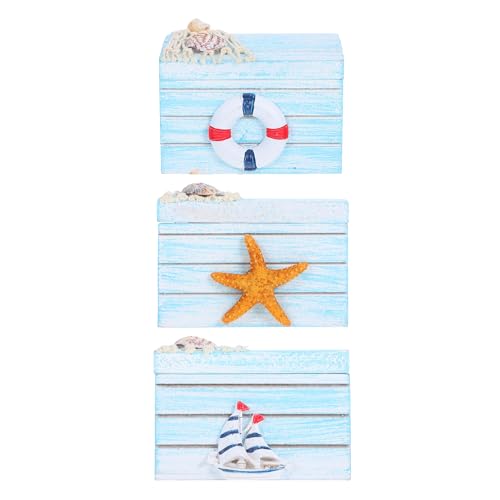 LUOZZY 3 Pcs Nautical Themed Wooden Storage Box Set with Lifesaver...
