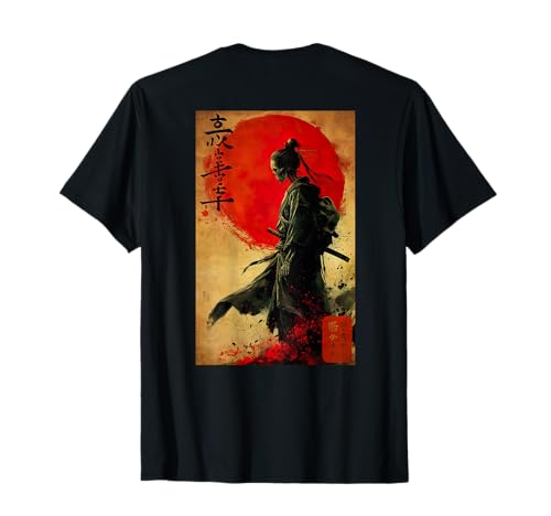 Image of Japanese Woodblock art of a Samurai Skeleton Japan (BACK) T-Shirt