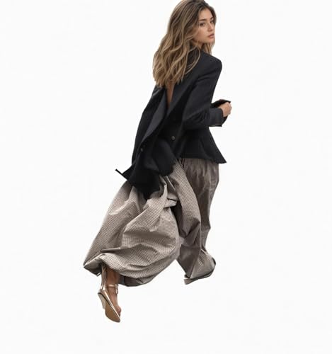 OCUH Balloon Pants Genie Pants Women Wide Leg Harem Aladdin Bubble Puffy Culottes Drawstring Baggy Stripe Ankle Trousers3