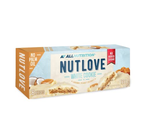 ALLNUTRITION Nutlove Cookies Ohne Zuckerzusatz Kalorienarm - Gesunder Snack für Heißhunger Kekse Gesüßt mit Maltit - Weißer Karamell Erdnuss Kokosnuss 1 Packung x 128 g Cover
