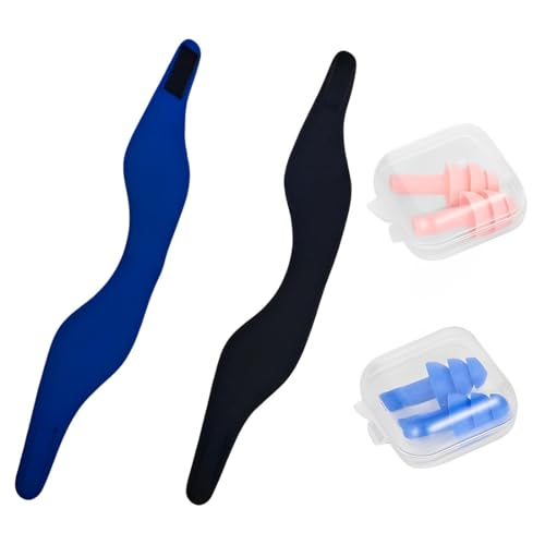XIWJLWO Paquete de 2 diademas de natación, diademas de silicona y tapones para los oídos, correas de natación impermeables altamente elásticas para buceo, piscinas, duchas y deportes acuáticos