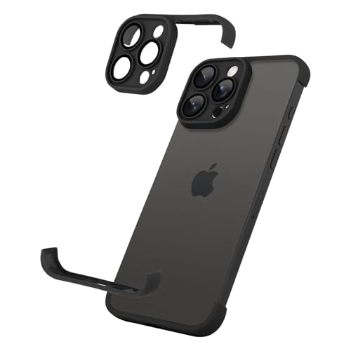 aidvaia Frameless Phone Case Compatible with iPhone 16 Pro Max Case with Lens Camera Protector Soft TPU Silicone Four Corner Fall Protection Mat Shockproof Case Black