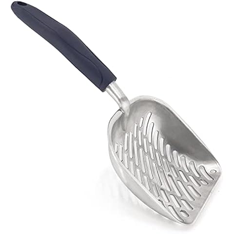 QIYADIN Non-Stick Metal Cat Litter Scoop with Long Handle, Solid Aluminum Alloy Deep Shovel, Kitten Pooper Lifter Scoop with Hole, Durable Kitty Litter Box Scooper Poop Sifter (Dark) Cover