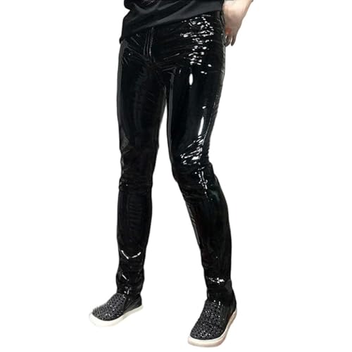 Men's Shiny Faux Leather PU Pants Wet-Look Stretch Trousers Slim Fit Party Club Casual Vintage3