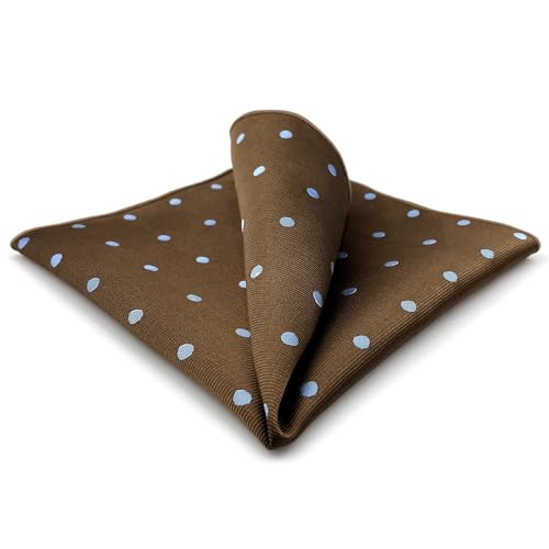 S&W SHLAX&WING Pañuelos de Bolsillo para Hombre Marrón con Lunares Azules para Trajes Regalo Elegante