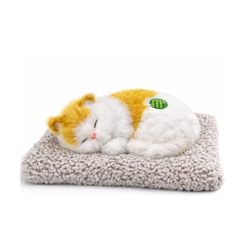 Image of Sleeping Cat Soft Toy, White with Yellow, Medium