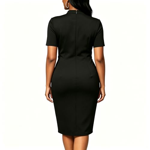 Image of CAMDOM Church Clergy Dress for Women Short Sleeve Polka Dot A Line Elegant Dress with Tab Collar