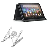 BoxWave Stand and Mount Compatible with Amazon Fire HD 8 (10th Gen 2020) - QuickSwitch Stand with Cooling Fan, Portable, Multi Angle Viewing Ventilator - Metallic Silver