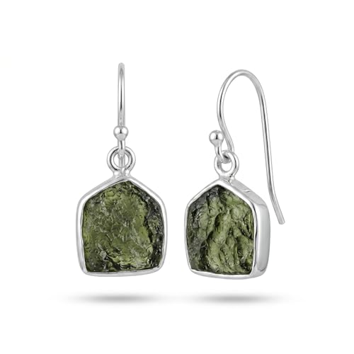 MOUNTEN JEWELLERY Authentic Moldavite Earring Womens 925 Sterling Silver Women's Gemstone Handmade Jewelry Certified Moldavite Crystal Earring Czech Moldavite Jewelry Gemstone Womens Earrings
