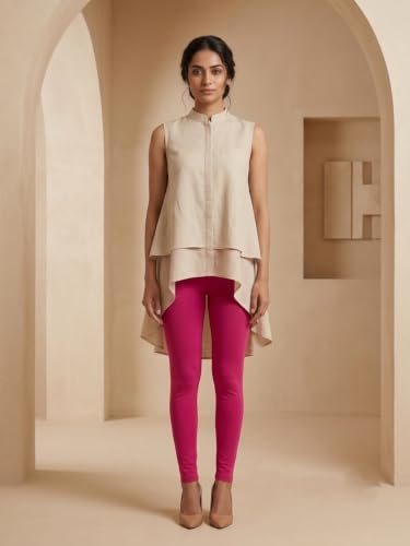 Image of Women's Cotton Lycra Ankle Length Leggings | Regular Rise, Soft 4 Way Stretch Fabric | Casual & Ethnic Wear