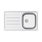 Edesa Fregadero Cocina con Escurridor Izquierdas 1 Seno VELETA SE 86x50 cm Sobre Encimera Profundidad 18 cm Base Fondo Absorbente Accesorios Incluidos Color Gris Acero Inoxidable