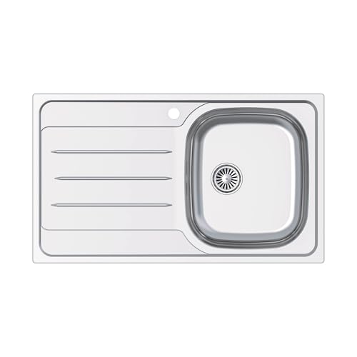 Edesa Fregadero Cocina con Escurridor Izquierdas 1 Seno VELETA SE 86x50 cm Sobre Encimera Profundidad 18 cm Base Fondo Absorbente Accesorios Incluidos Color Gris Acero Inoxidable