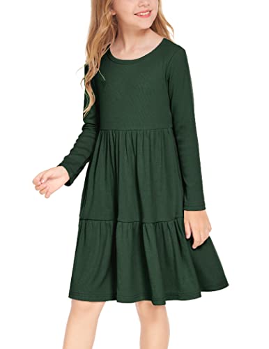 Arshiner Girls Sweater Dress Long Sleeve Knit Casual Swing Fall A-line Tiered Dresses with Pockets for 5-14 Years Kids