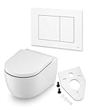 BADfabrik24 TECEloft WC-Set mit spülrandloser Keramik 355 x 313 x 515 mm, cyclon flush, WC-Sitz, TECEnow Platte weiß, Wand-WC Montageset (Weiß)