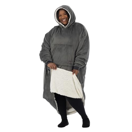 THE COMFY Original Long | Floor Length Sherpa Lined Microfiber Fleece Wearable Blanket, Oversized Design with Hood and Pocket, From Shark Tank, for Women & Men, Warm and Cozy Gifts