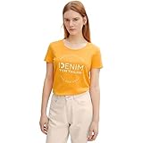 TOM TAILOR Denim Damen T-Shirt mit Logoprint 1031715, 11188 - Orange Bliss, L