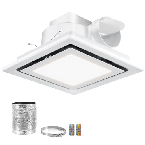 Fuairmee Bathroom Exhaust Fan with Light, 110CFM Vent Fan with Light 3000K/4500K/6000K, Quiet Bathroom Vent Fan with Lever Wire Connectors&Duct, 12 Inch Ceiling Mount Exhaust Fan