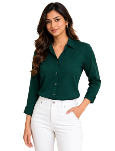 Image of FUNDAY FASHION Women Solid Regular Fit V Collered Casual Shirt