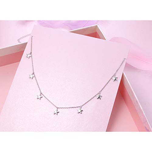 S925 Sterling Silver Jewelry Starfish Choker Necklace Pendant Disc Chain Statement Necklace For Women Girls 13+3 Inches #TOP2