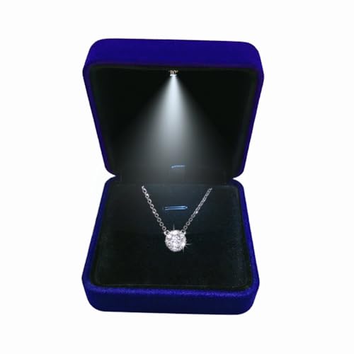Pendant Necklace Box with LED Light, Necklace Gift Box Velvet Jewelry Display Case for Proposal Engagement Wedding and Birthday,Blue - Image 3