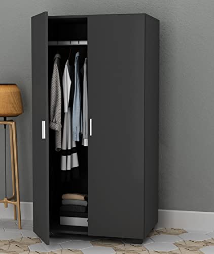 URBNLIVING Orlando - Armoire en bois à 2 portes pour chambre à coucher, avec barre suspendue,...