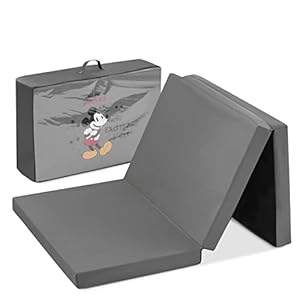 hauck Disney Faltmatratze für Kinderreisebetten mit Tragetasche 120x60x5 cm, Zusammenklappbar, Kompatibel mit Dream N Play Plus, Sleep N Play Go Plus, Play N Relax Center (Sleeper, Mickey Mouse Grey)