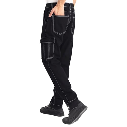 Image of SNITCH Black Regular Fit Cotton Cargo Jeans