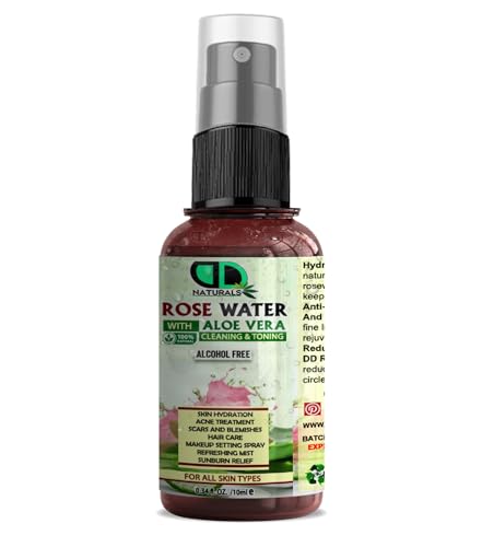 Facial Gentle Rose Petal Toner with Organic Aloe Vera Organic Authentic Pure Natural Moisturiser Skin Brightening Alcohol-Free Deep Cooling & Soothing Astringent Facial Toner 10ml Spray