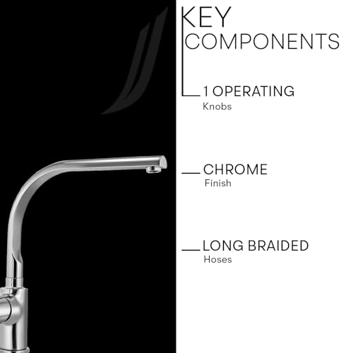 Image of Jaquar Table Mounted Side Single Lever Sink Mixer with Swinging Spout & 450 mm Long Braided Hoses, Stylish & Durable Faucet for Kitchen & Bathroom, Sliver - (Chrome Finish)