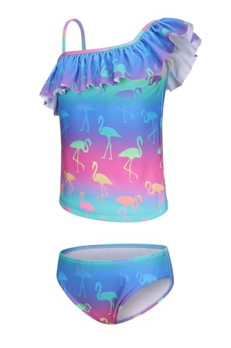 Image of Girls Two Piece Swimsuits Hawaiian Ruffle Tankini Swimwear Bathing Suit Set